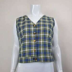 Vintage 70's Jeanies Green Plaid Vest